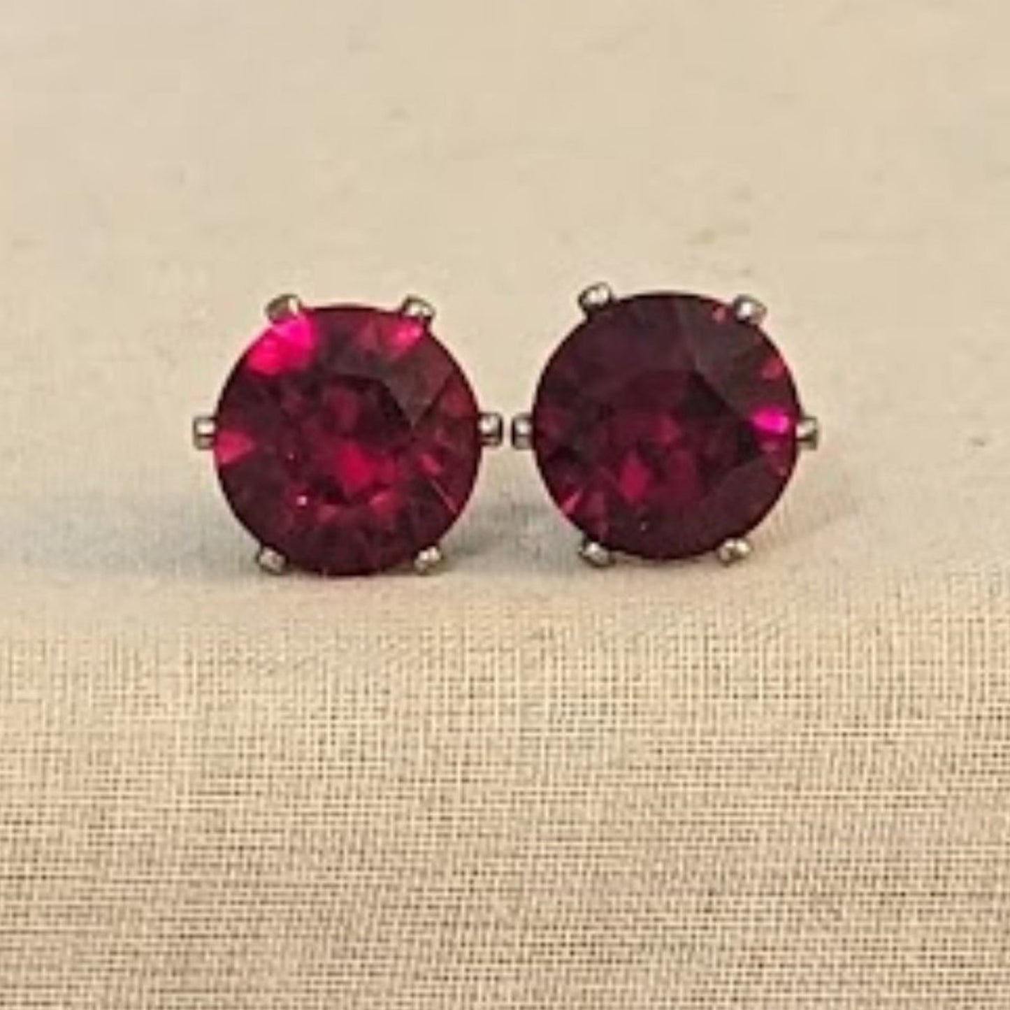 Red Crystal Stud Post Earrings in Silver Tone Setting
