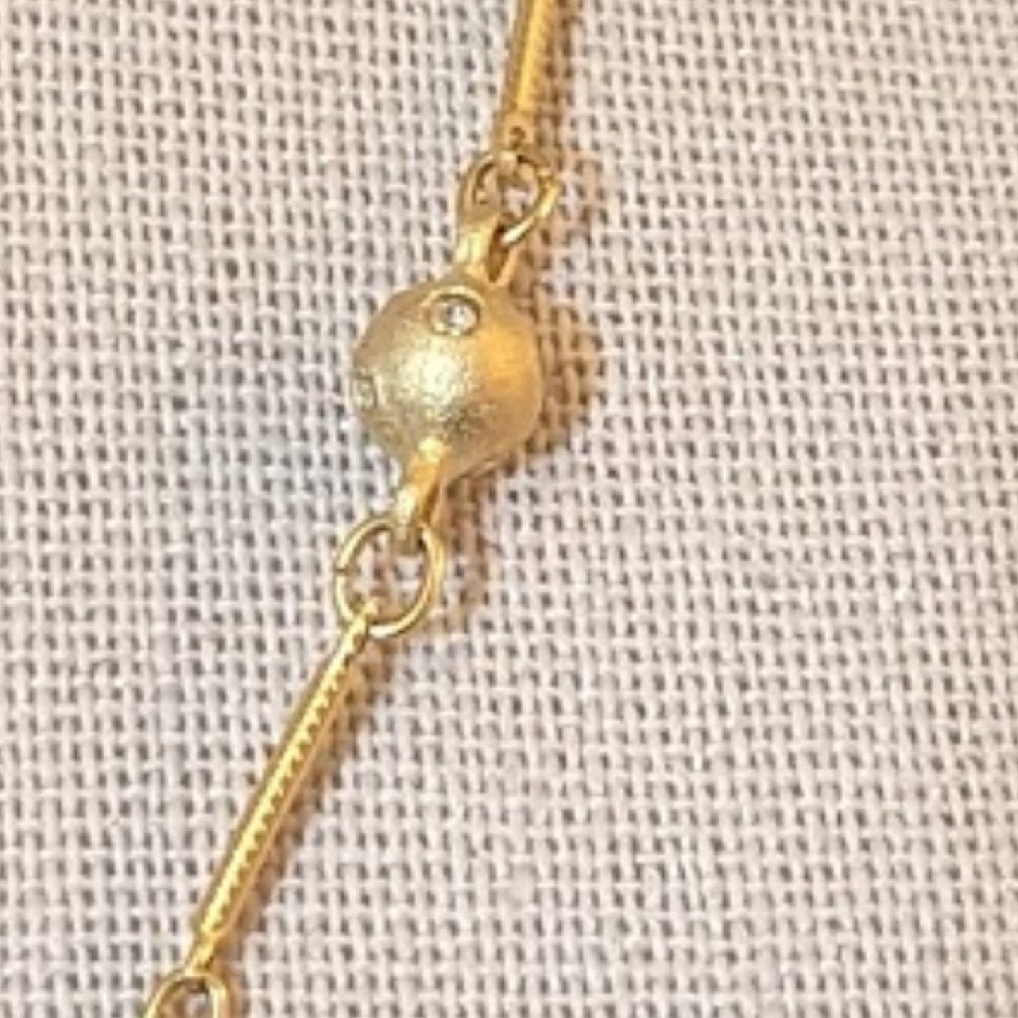 Unbranded Gold Tone Bar Chain Link Crystal Set Satin Ball Necklace
