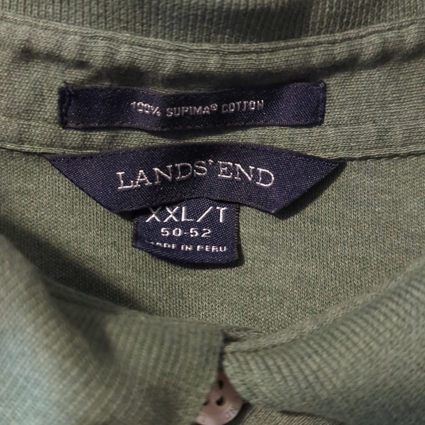 Lands' End Sage Green Long Sleeve 100% Supima Cotton Polo Shirt Mens Sz XXL