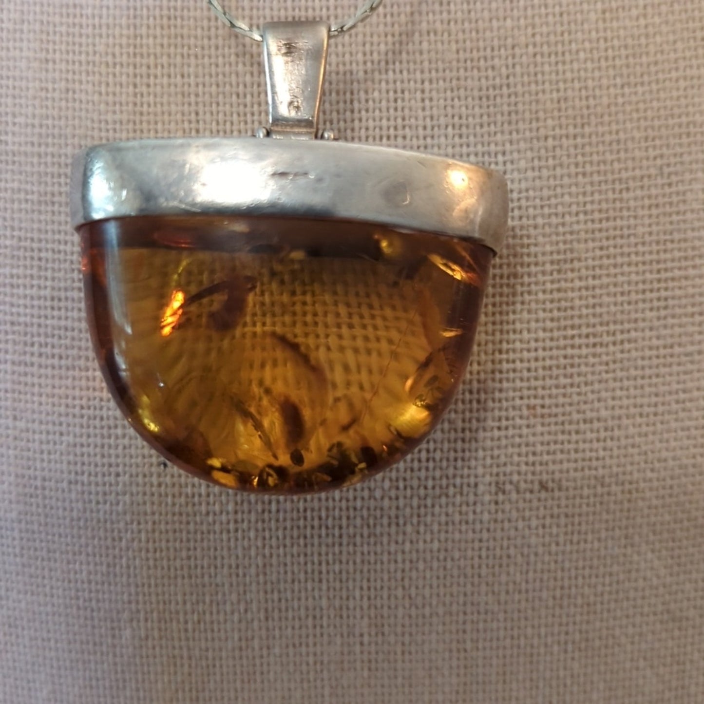 Large Natural Baltic Amber Pendant In a 925 Silver Cap Setting With Large Bale