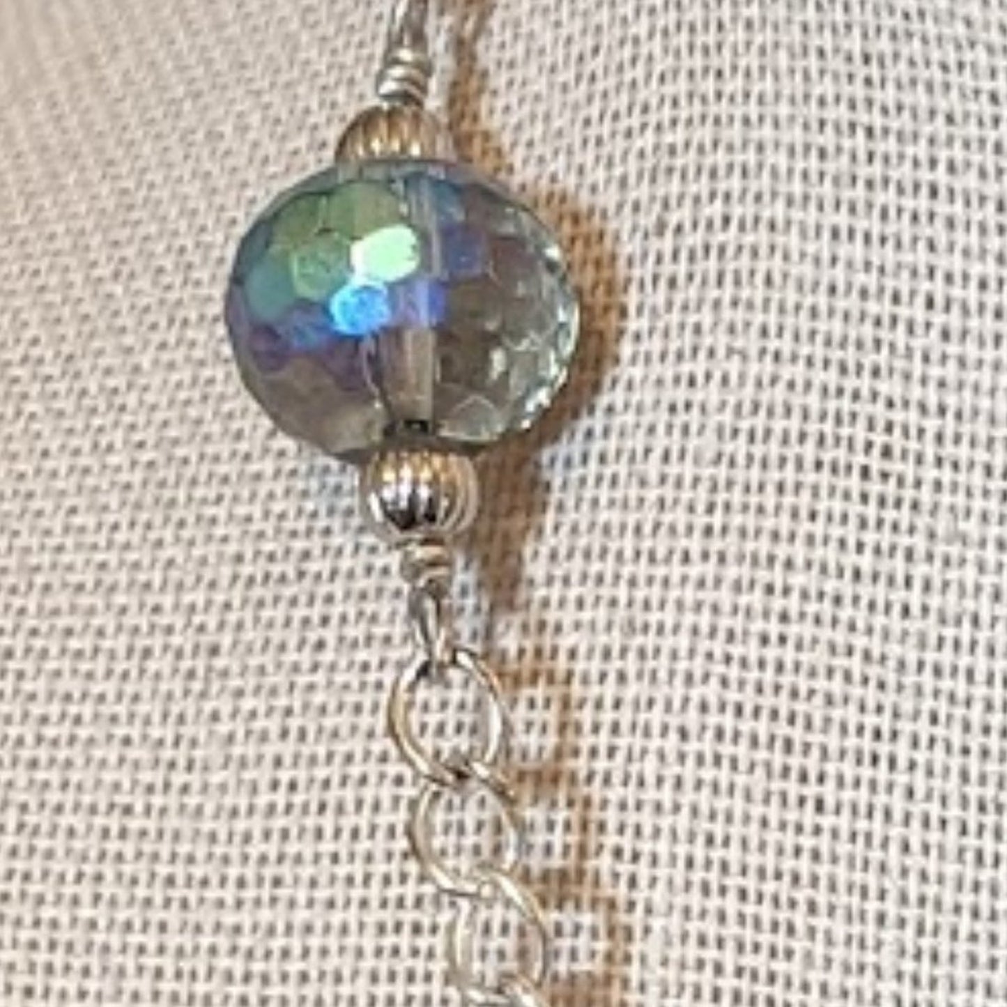 Cut Out Diamond Shape Pendant Blue AB Crystal Beads Silver Tone Chain  Necklace