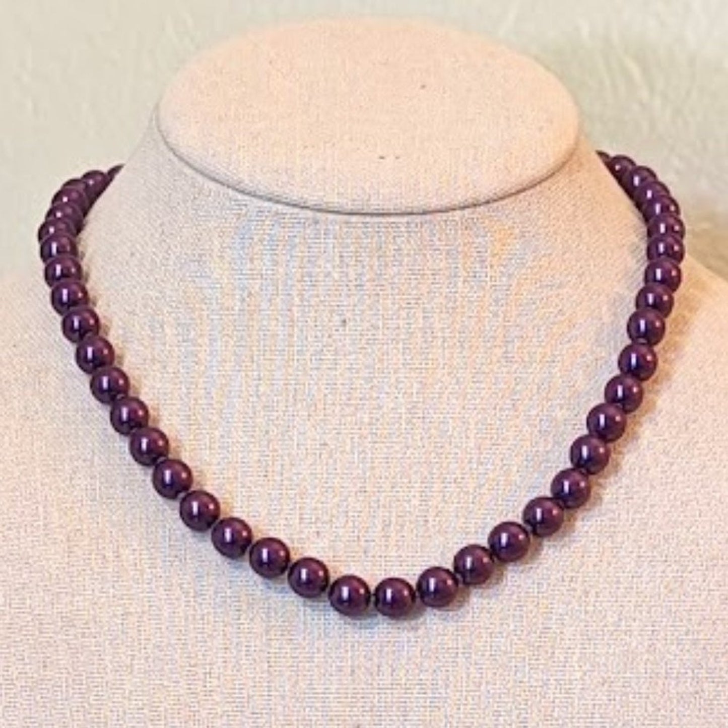 Plum Colored Hand-Knotted Glass Pearl Beaded Necklace