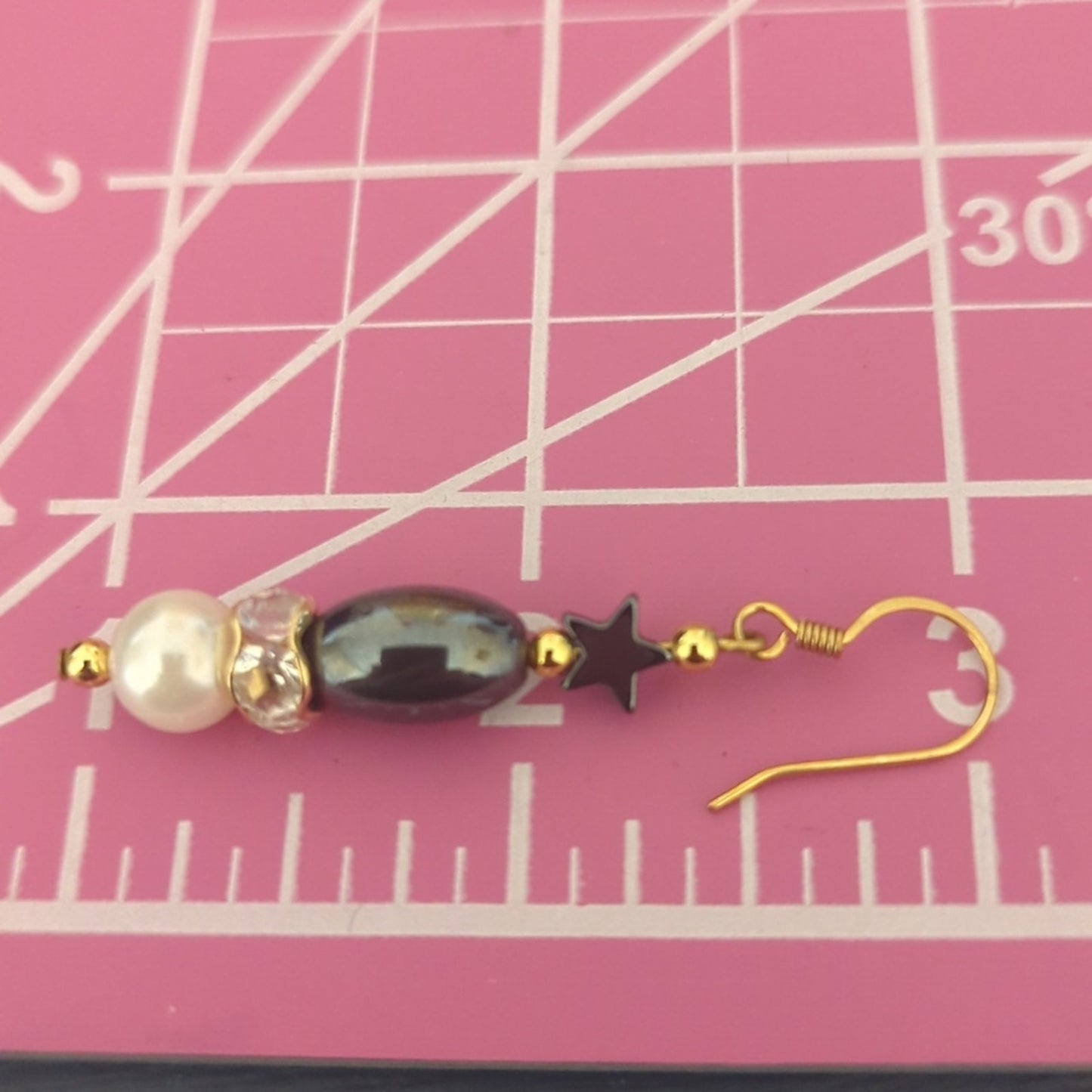Handmade Hematite Crystal Star Gold Tone French Wire Dangle Earrings
