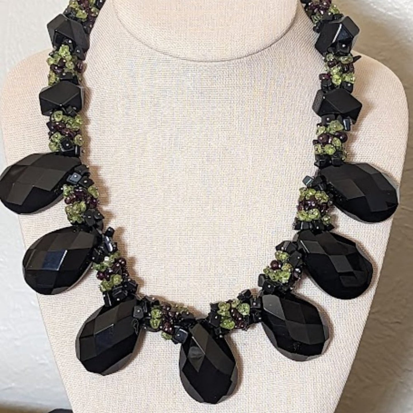 Black Onyx, Peridot, & Garnet Statement Necklace