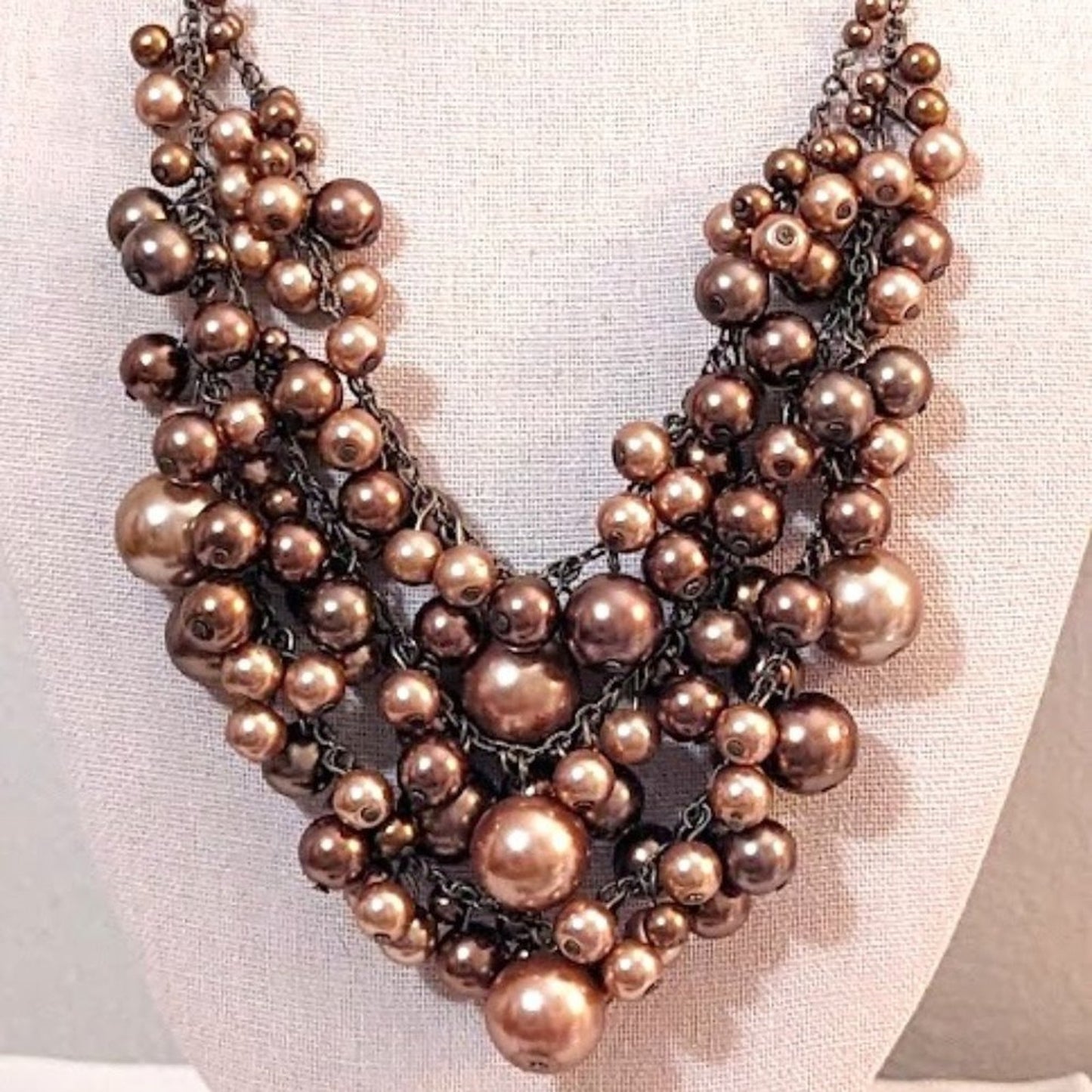 Coldwater Creek Bronze/Champagne Bauble Bib Statement Necklace