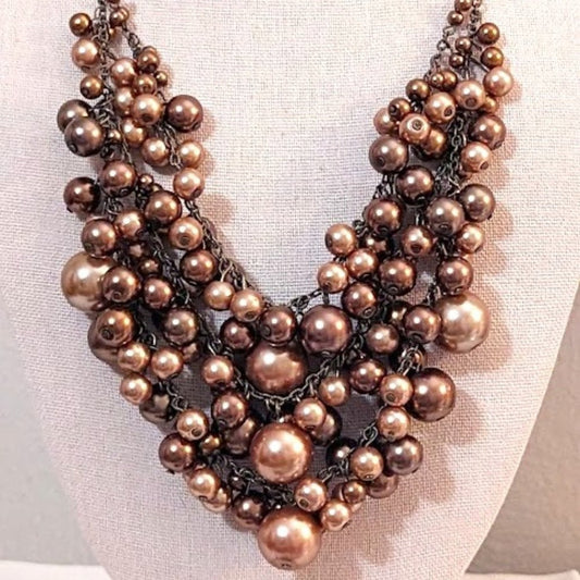Coldwater Creek Bronze/Champagne Bauble Bib Statement Necklace