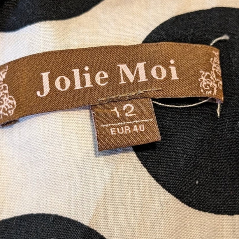Jolie Moi Cream Black Polka Dot Fit and Flare Tie Back Dress Womens Sz 12