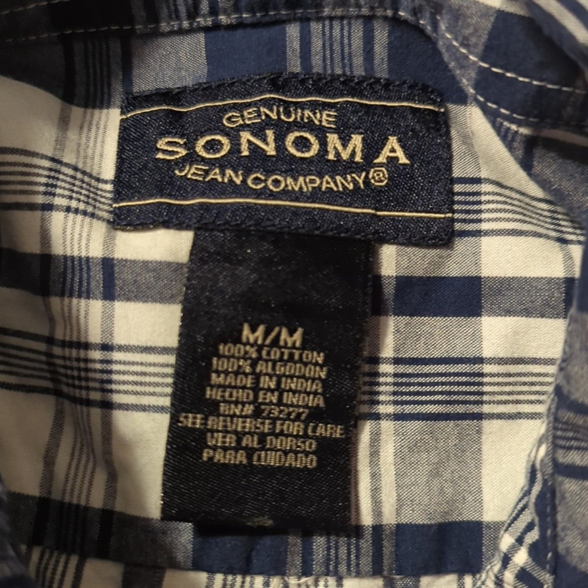 Sonoma Vintage Plaid 100% Cotton Navy Plaid Button Down Shirt Men's Size M