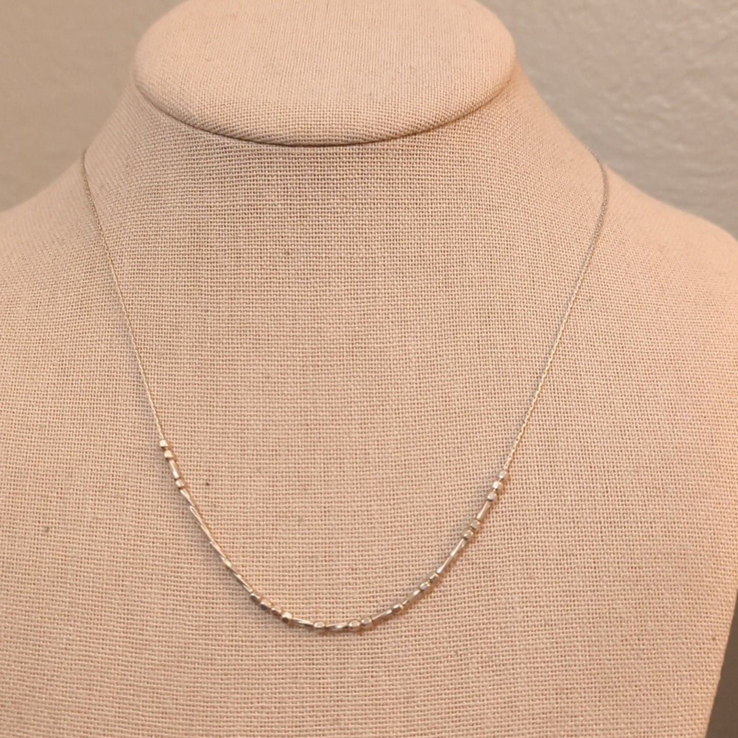 Vintage Sterling Silver Delicate Cable Chain W/ Silver Beads 15" W/ 2" Extender