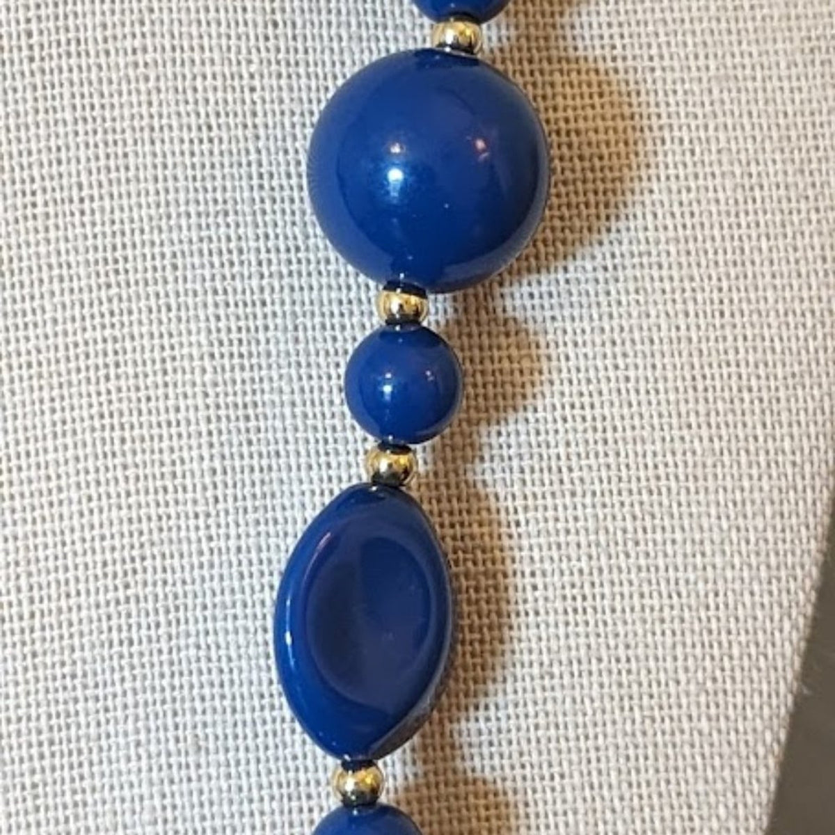Vintage Blue Acrylic Bead With Gold Separator Beads Necklace