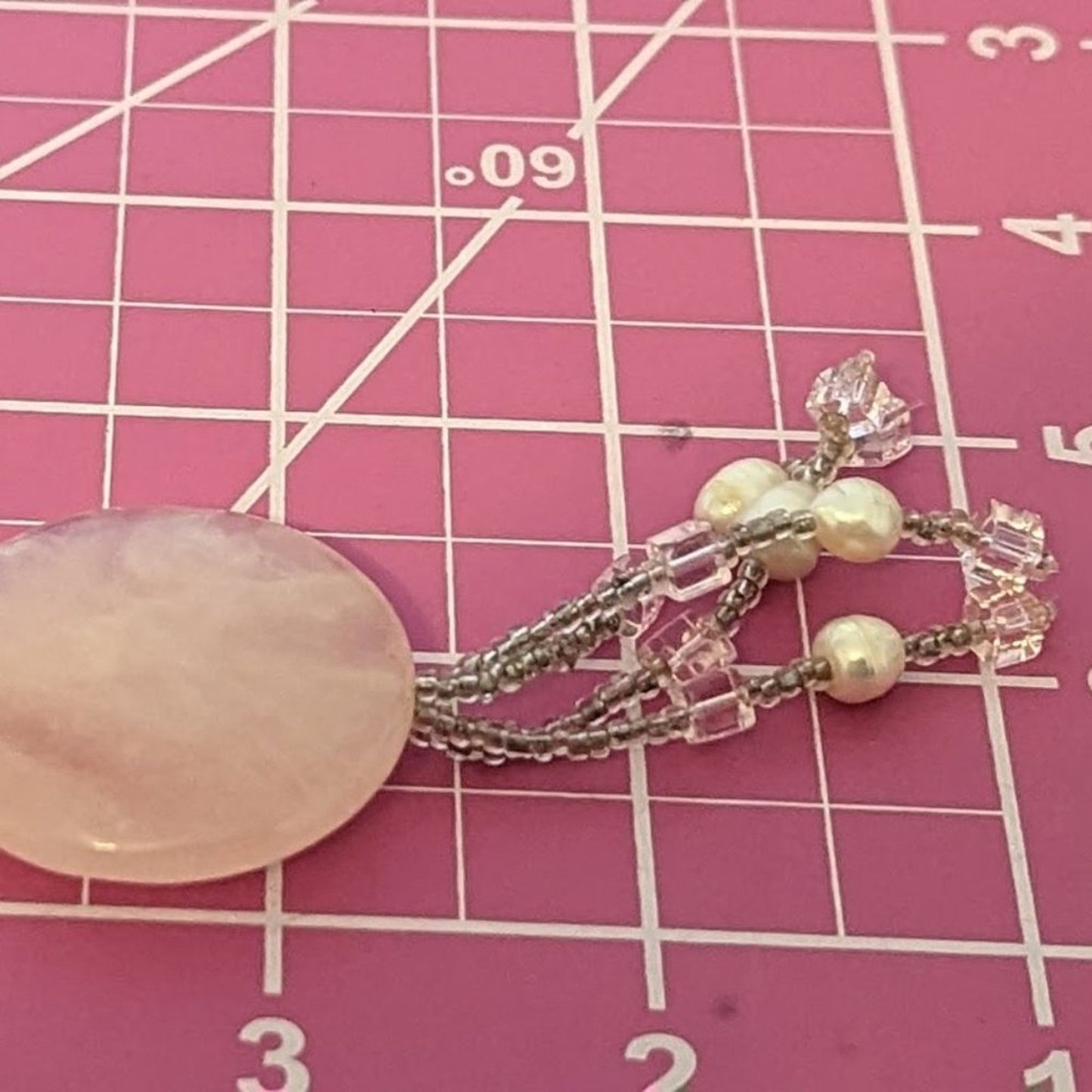 Pink Quartz, Potato Pearls, and Glass Bead Tassel Necklace