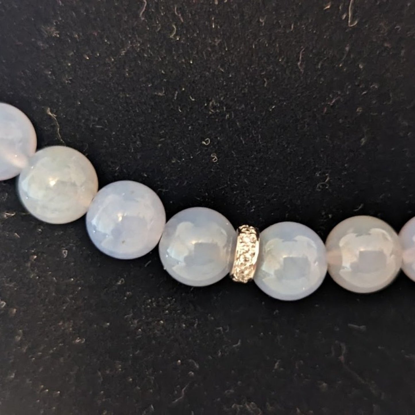 Vintage Genuine 14k White Gold and Diamond Chalcedony Bead 17.5" Necklace