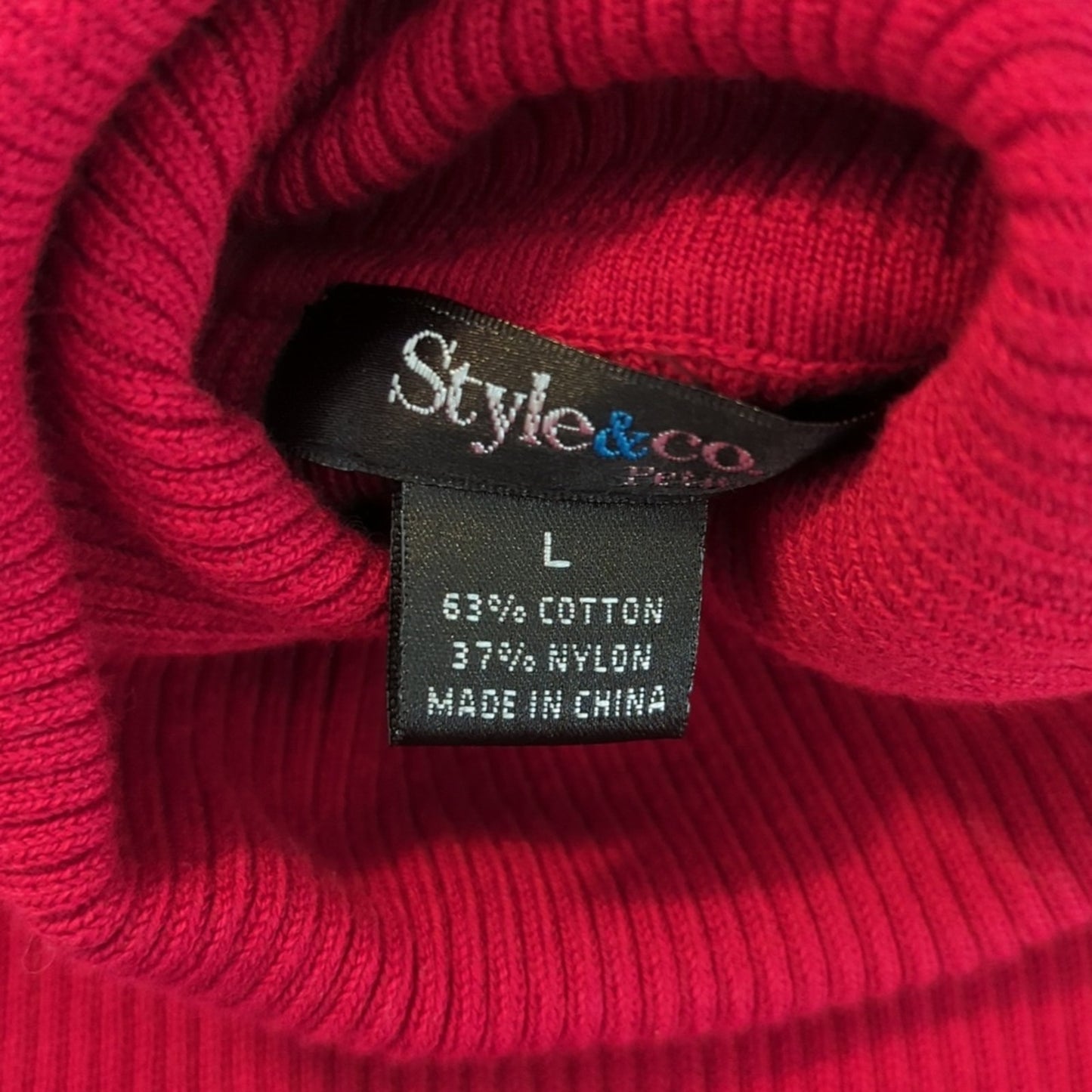Style & Co. Red Cotton/Nylon Turtleneck Stretch Knit Sweater Women's Size L