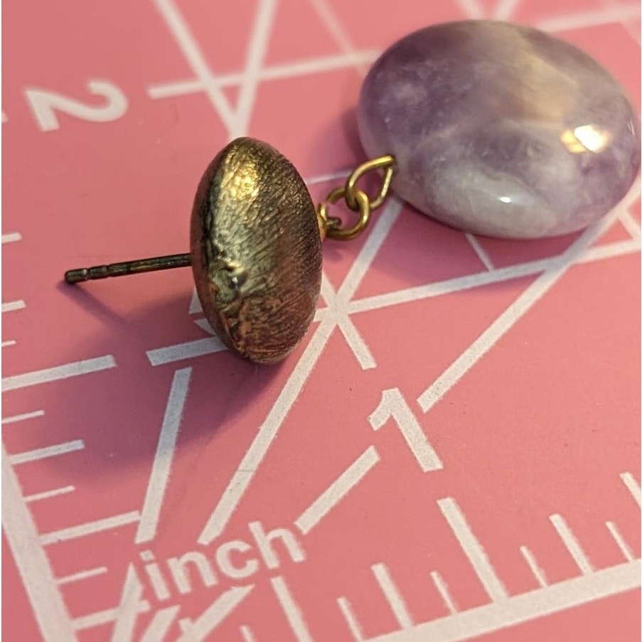 Lavender Purple Stone Dangle Gold Tone Post Earrings