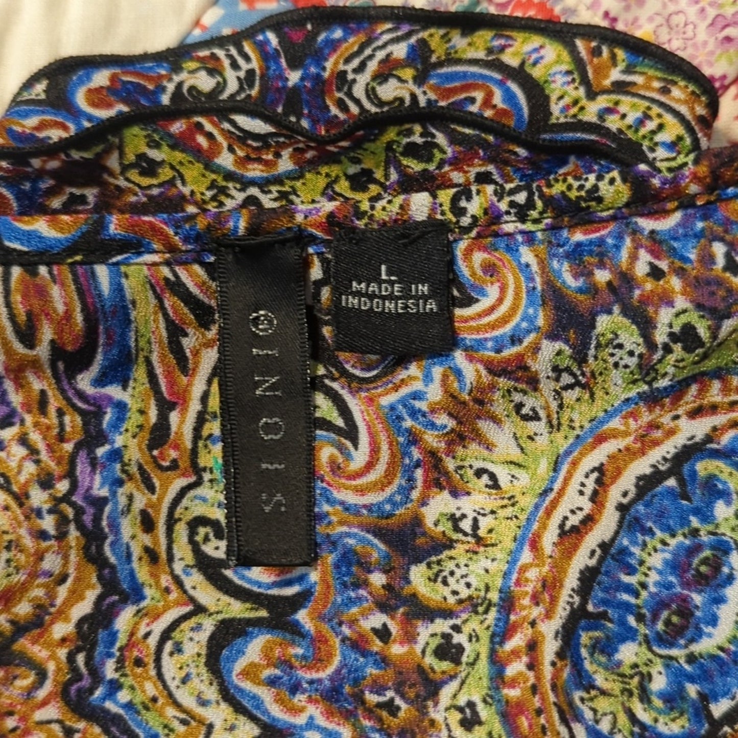 Inois Paisley Multi-color Ruffle Blouse Women's Size L