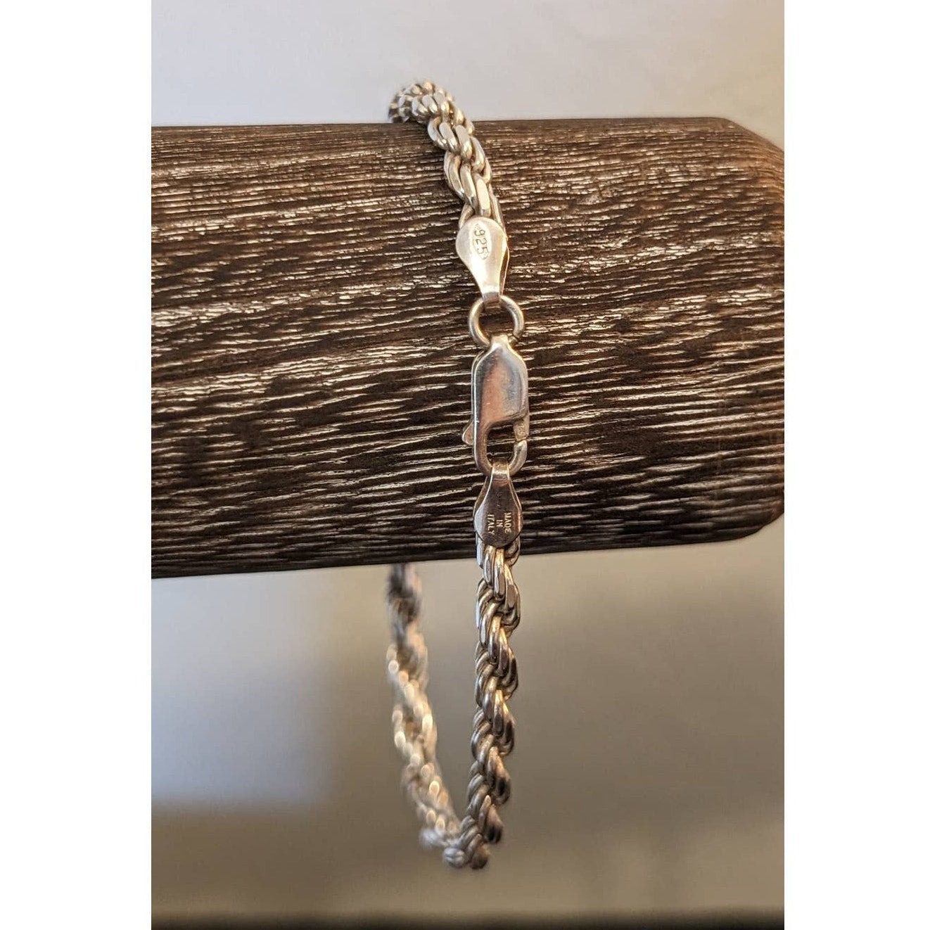 Vintage Italian 925 Sterling 4mm Rope Bracelet w/ Lobster Claw Clasp 6.75"