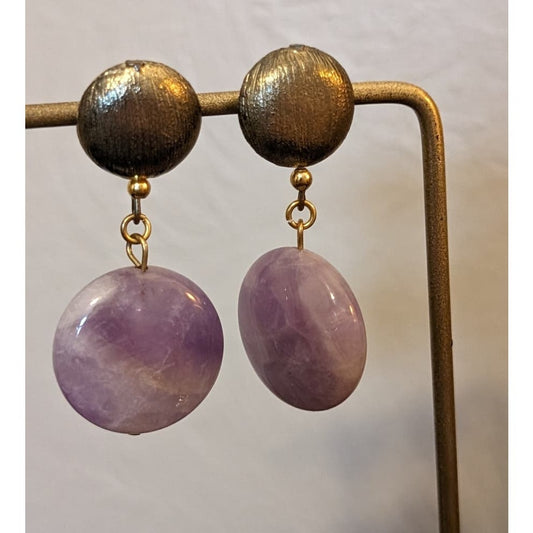 Lavender Purple Stone Dangle Gold Tone Post Earrings