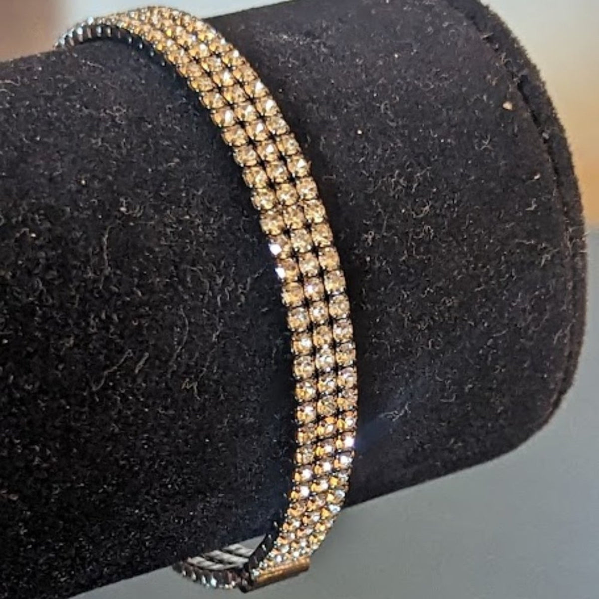 Vintage Three Row Rhinestone Wire Bangle