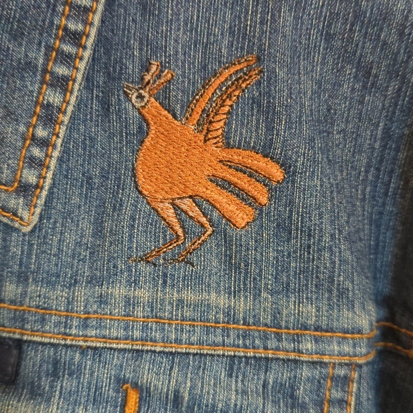 Cruel Girl Jean Jacket/Shacket With Navajo Embroidered Native American Figures