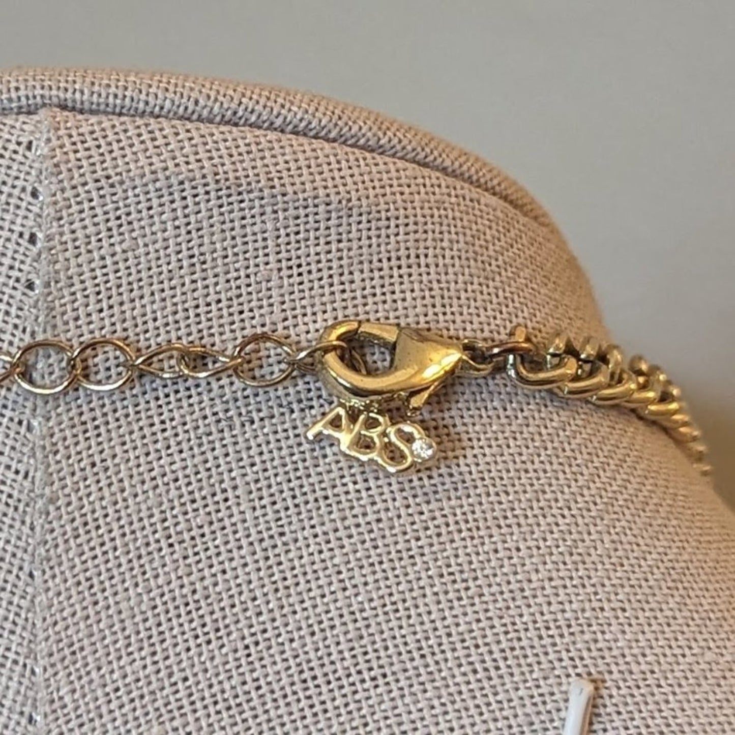 ABS Allen Schwartz Gold Tone Fringe Necklace  with Rhinestone Dangles