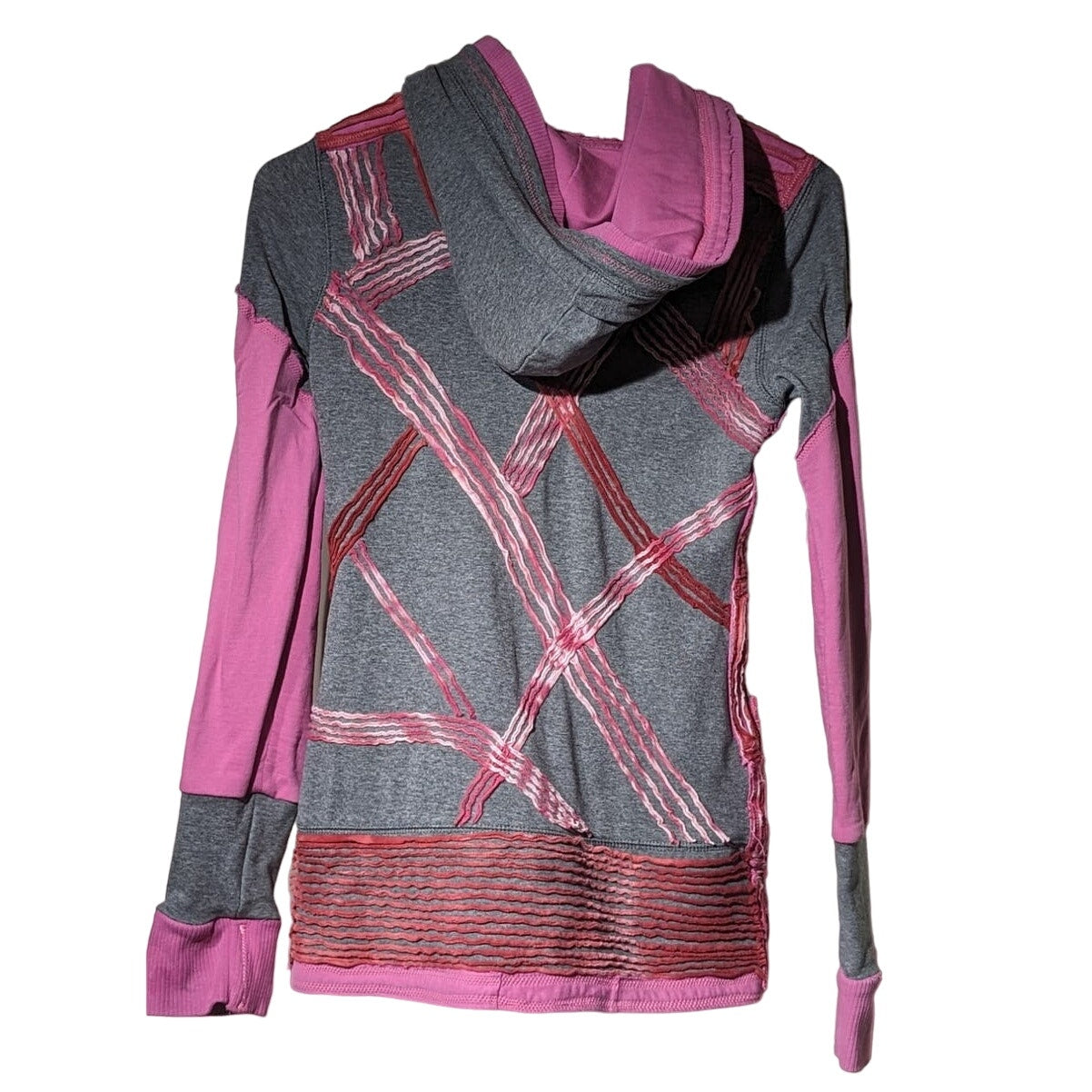 Hippie Boho Shredded Zip Up Gray and Pink Hoodie Womens Sz XS