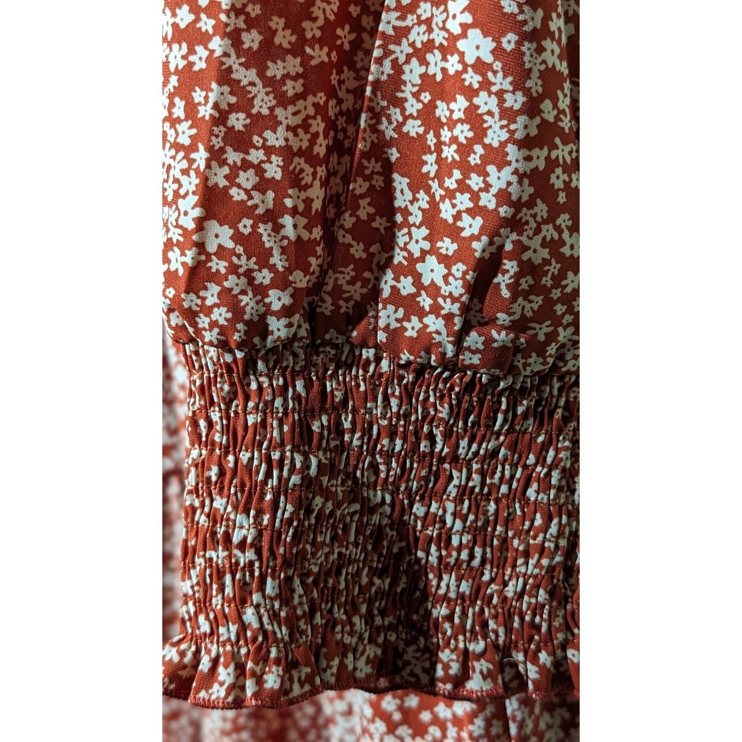 Ellakoko NWT Casual Long Sleeve Smocked Floral Modest Boho Tiered Dress Sz L