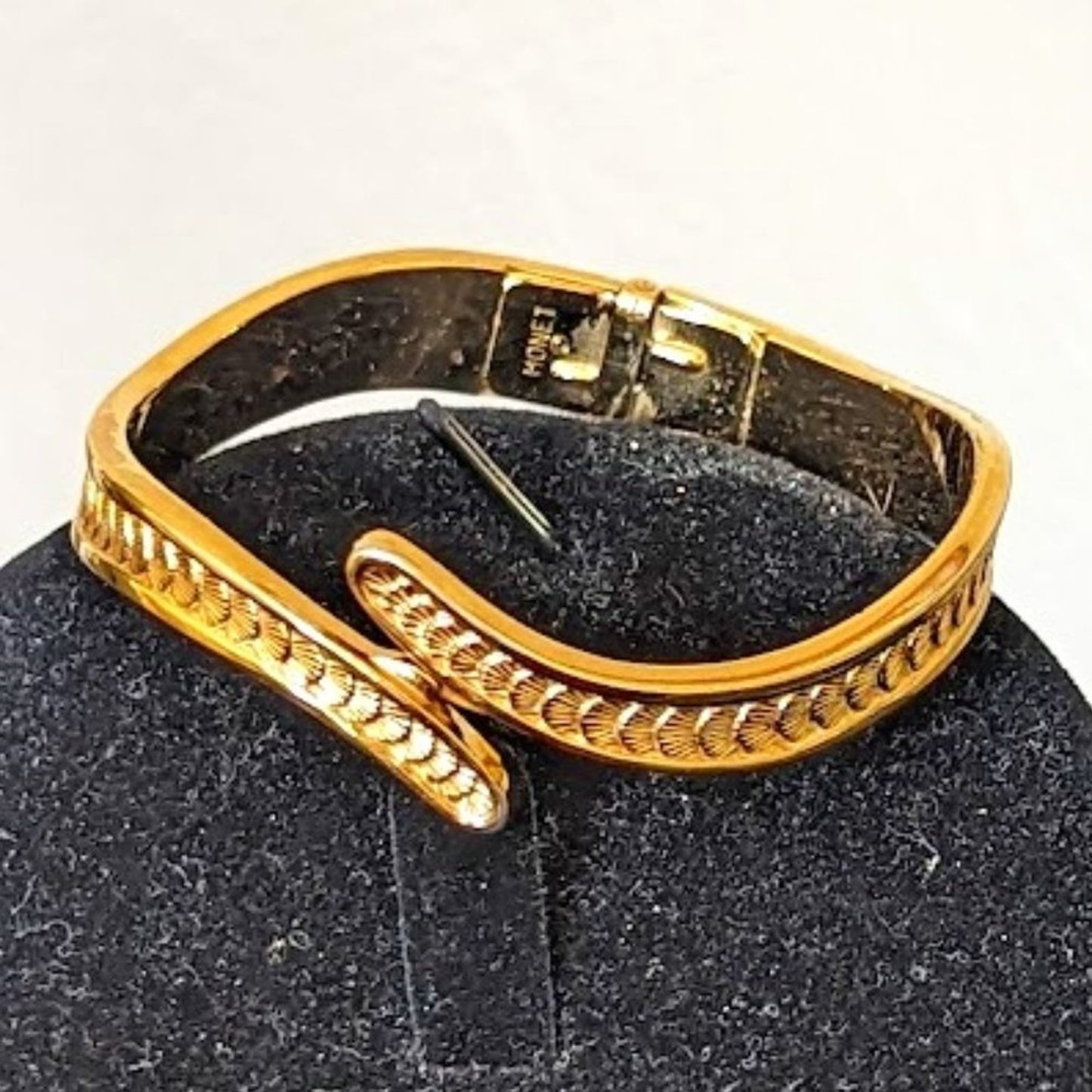 MONET Clamper Style Gold Tone Etched Shell Design Bracelet Small