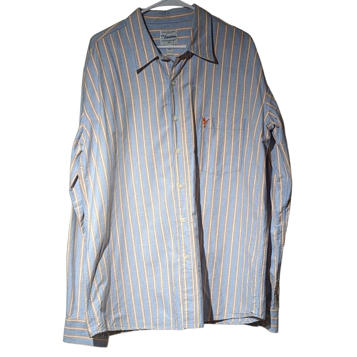 Vintage U.S. Expedition Blue/Orange Stripe Cotton Button Up Shirt Mens Sz XL