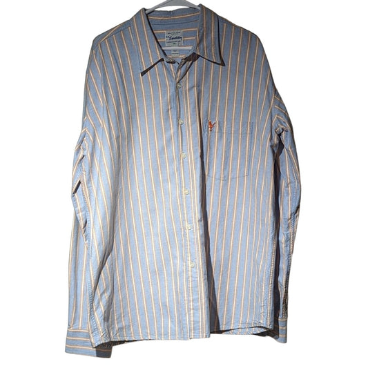 Vintage U.S. Expedition Blue/Orange Stripe Cotton Button Up Shirt Mens Sz XL