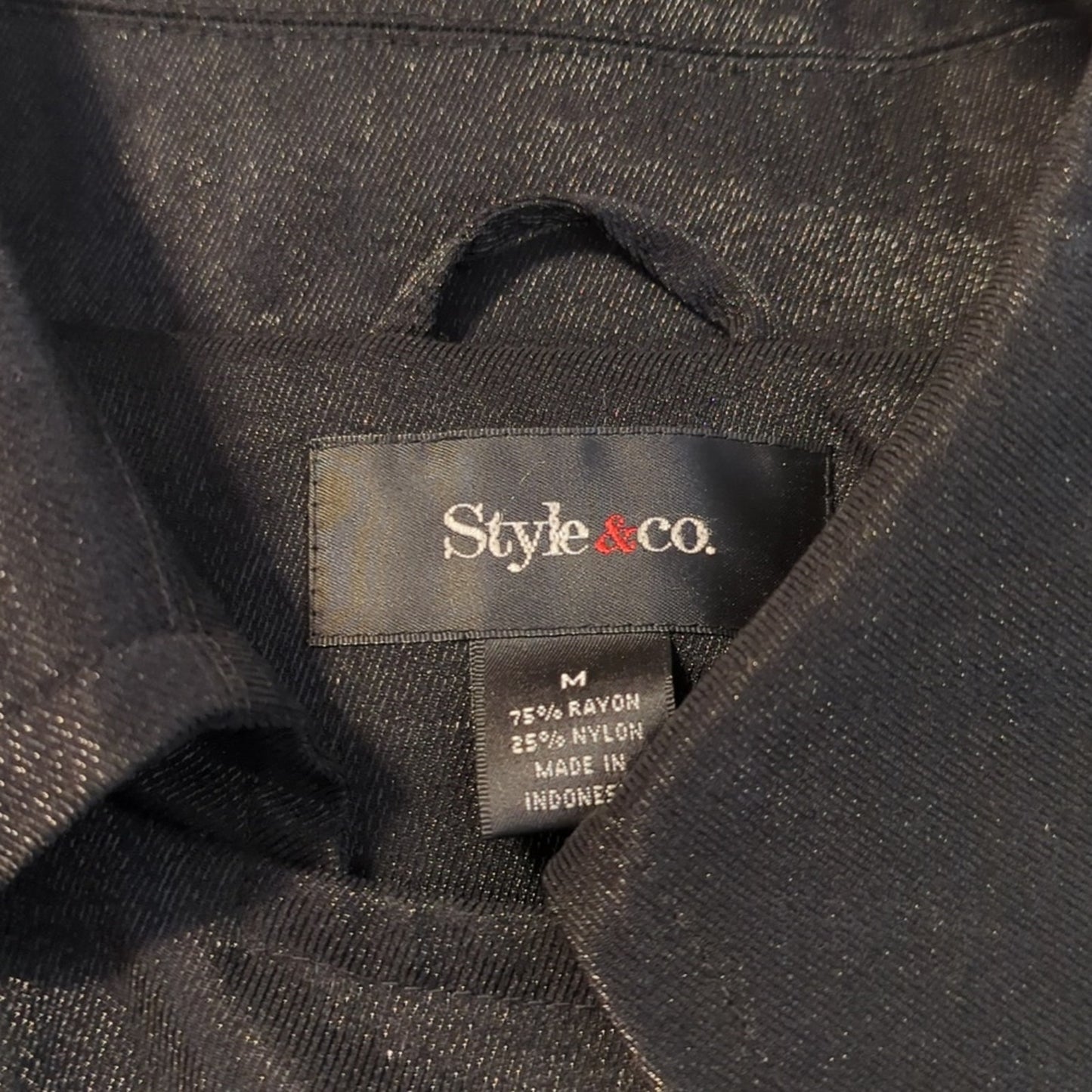 Style & Co. Black Shimmer Double Breasted Trench Coat Women's Size M