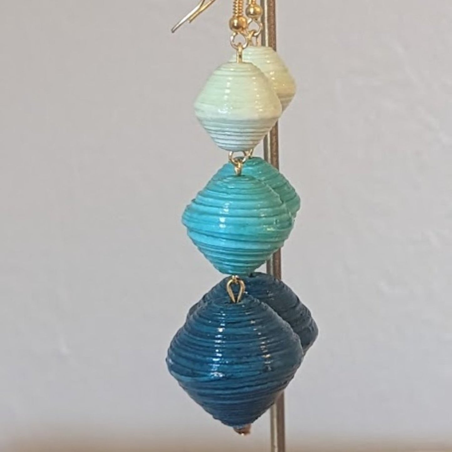 Handcrafted Colors of Teal Paper Bead Dangle Earrings Made in Uganda