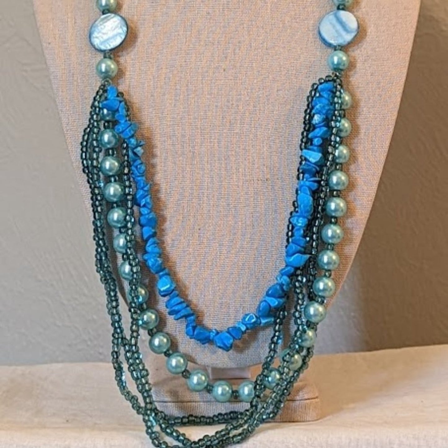 Blue Beaded Multi-Strand Necklace