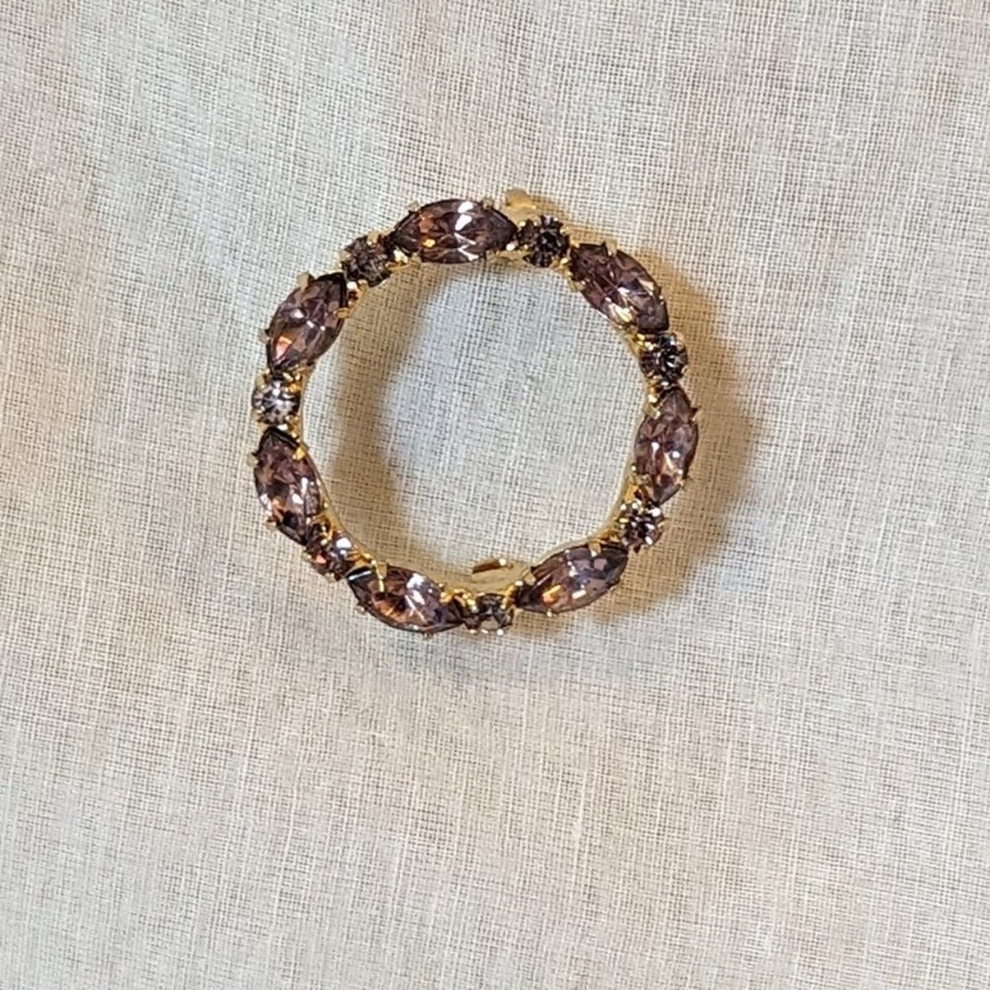 Vintage Lavender Crystal Round Gold Tone Brooch
