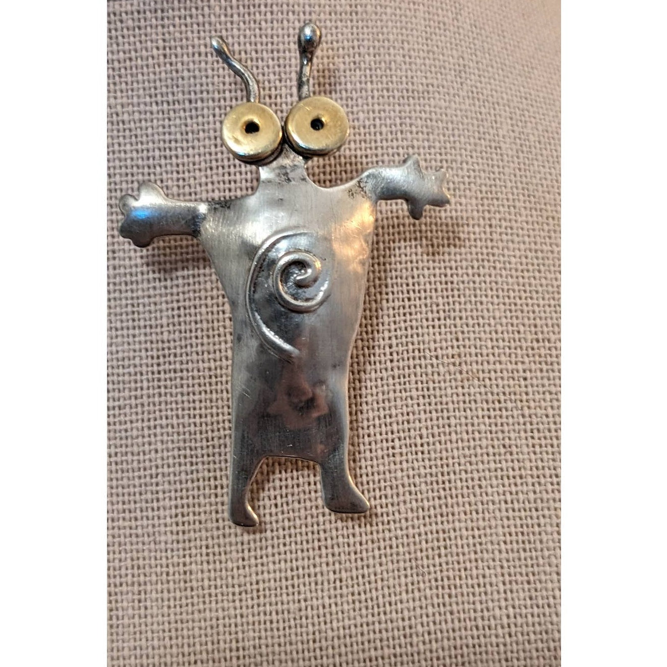 Sterling Large Eyed Antenna Swirl Belly Artisan Designed Brooch/Pendant