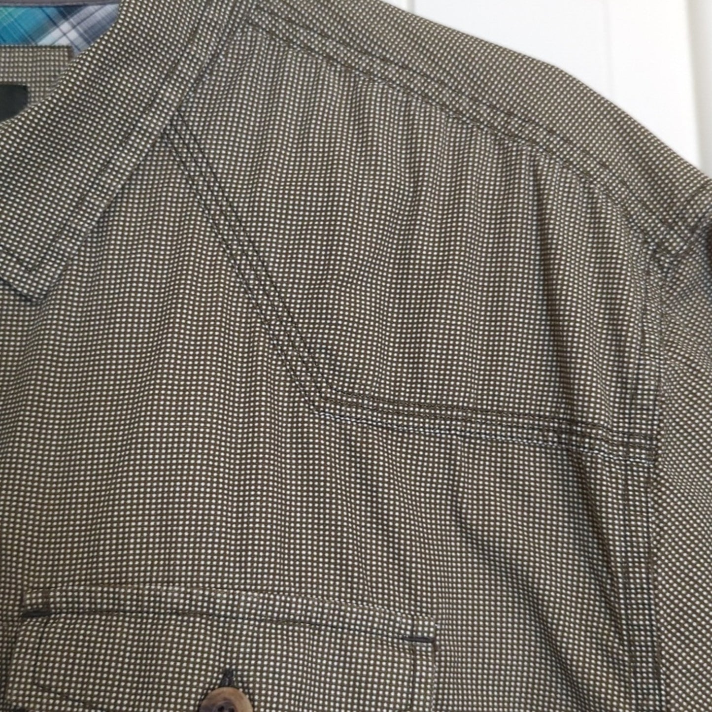 Prana Brown Check Organic Cotton Short Sleeve Button Down Shirt Men's Size XL