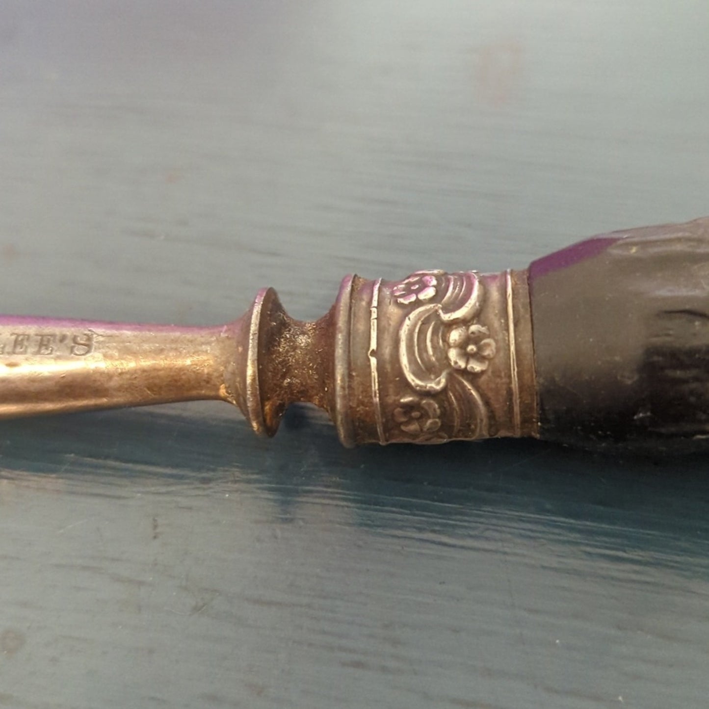 Antique Lee's 13" Stag Antler Handle W/Sterling Honing Rod