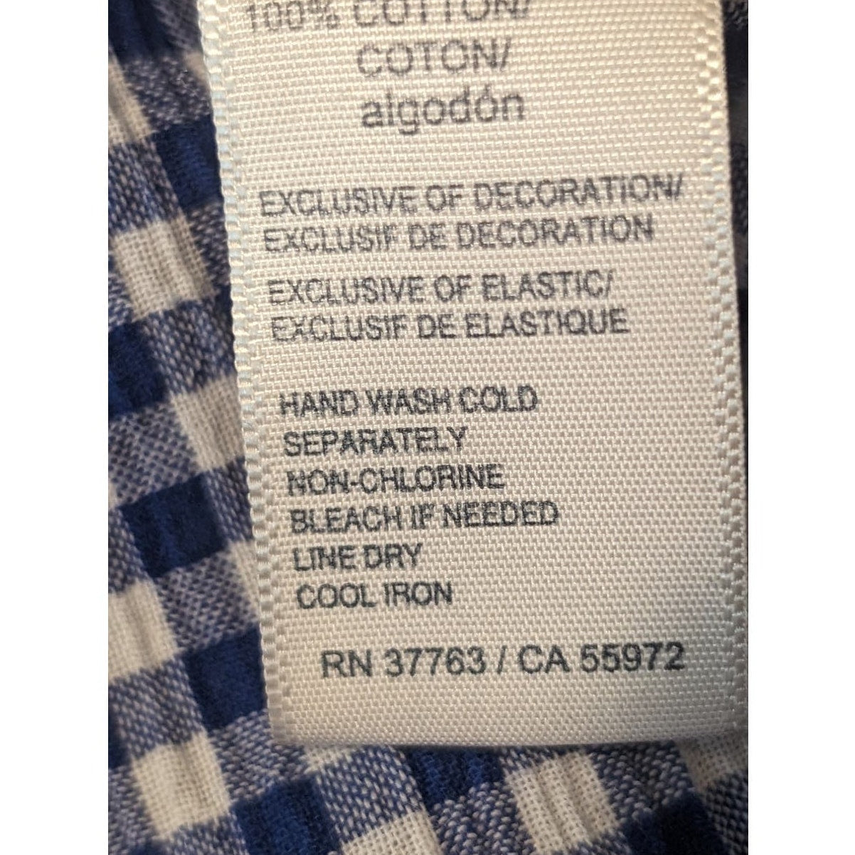 Rafaella Blue Gingham Gauzy Smock Neck 3/4 Smock Bell Sleeve Top Womens Sz 2X