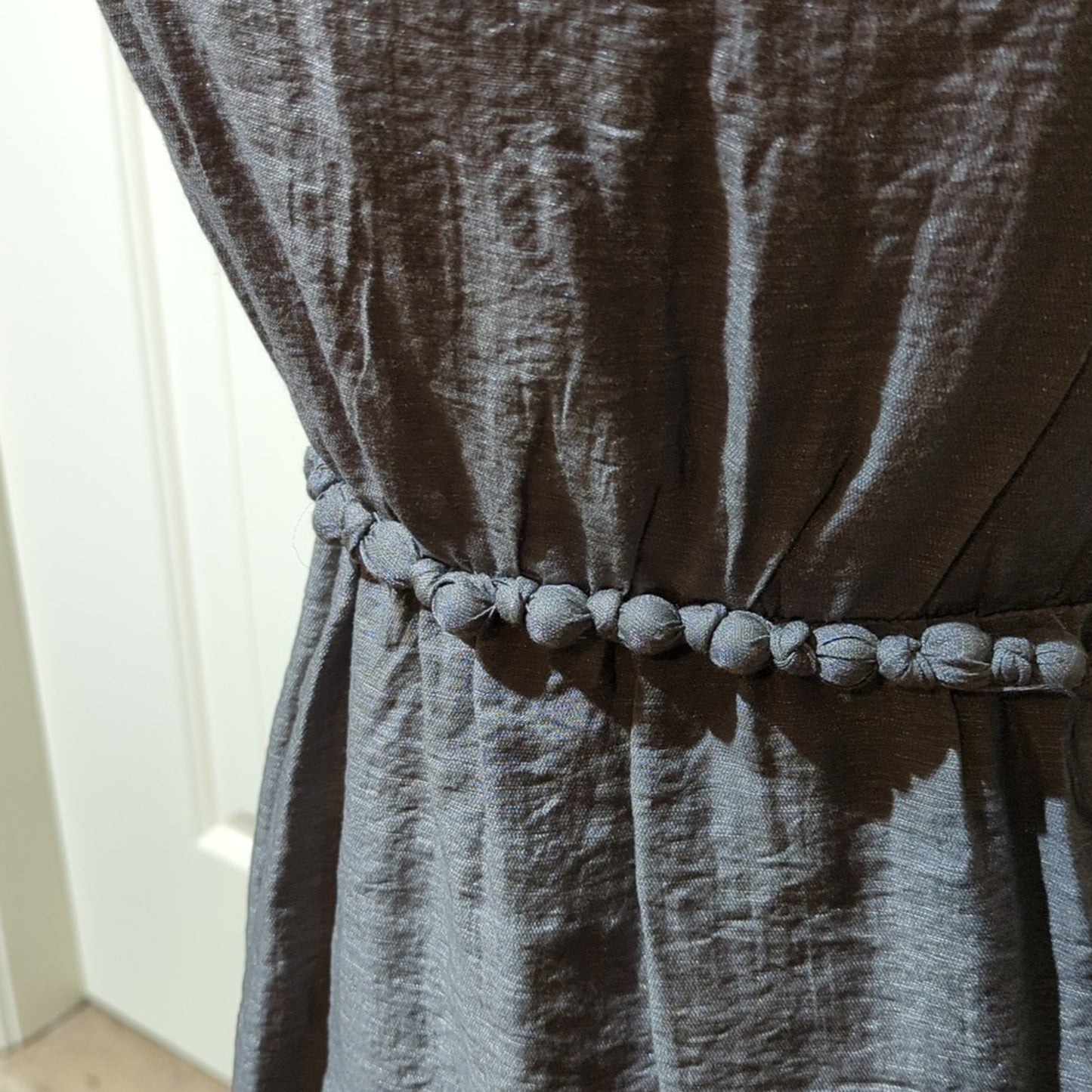 Ya Los Angeles Gray Rosette Braided Trim Side Zip Scoop Neck Dress Women's Sz S