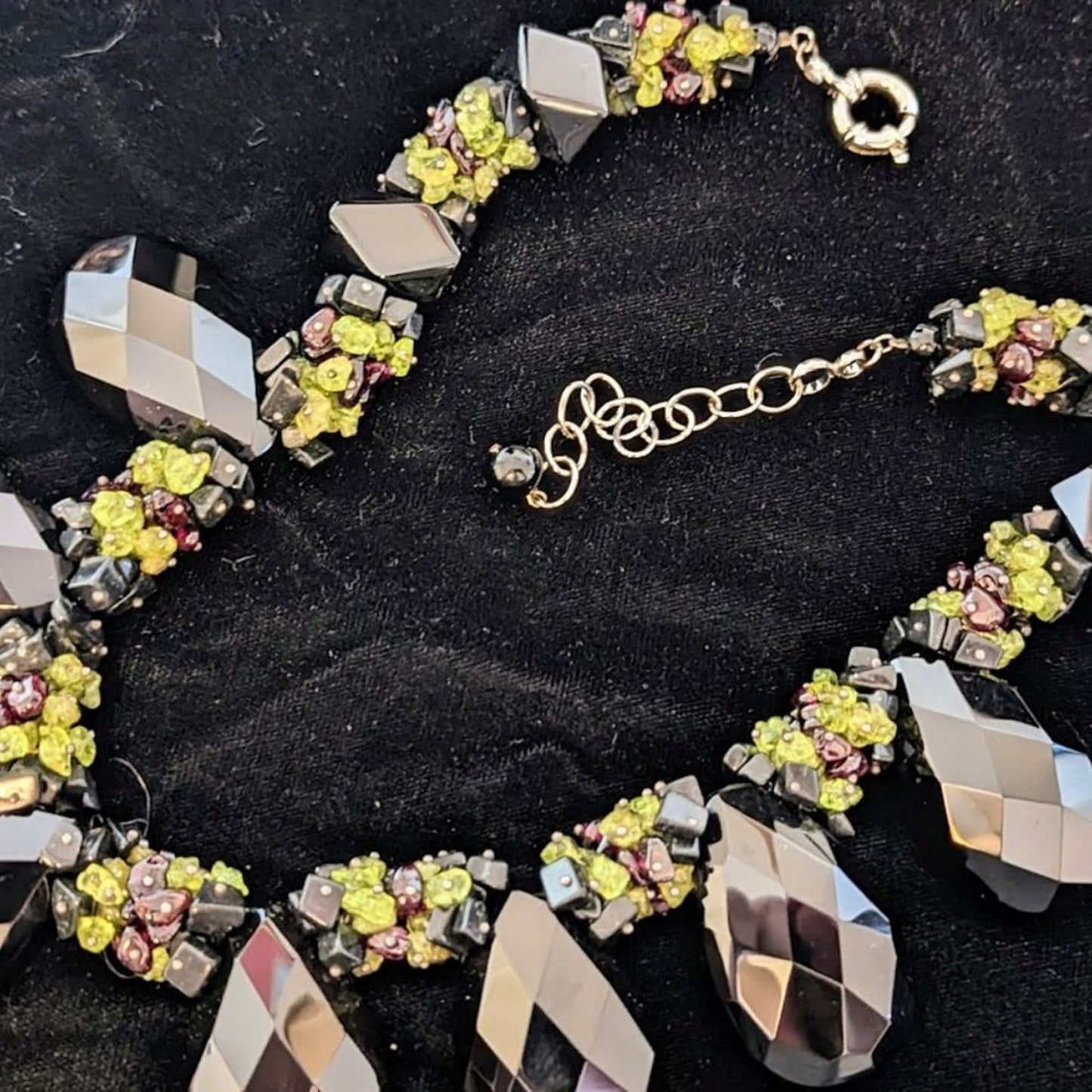 Black Onyx, Peridot, & Garnet Statement Necklace