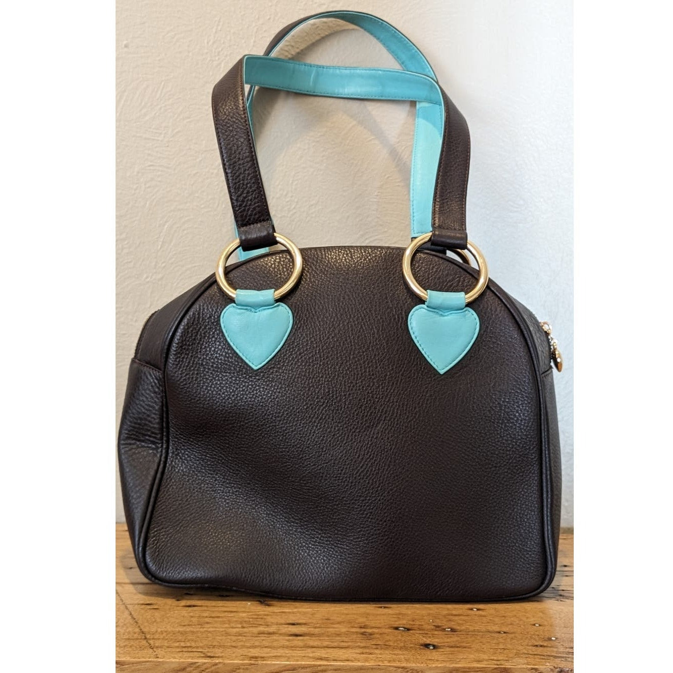 Sweet Tooth Brown Pebbled Grain Cheetah Heart Satchel Handbag