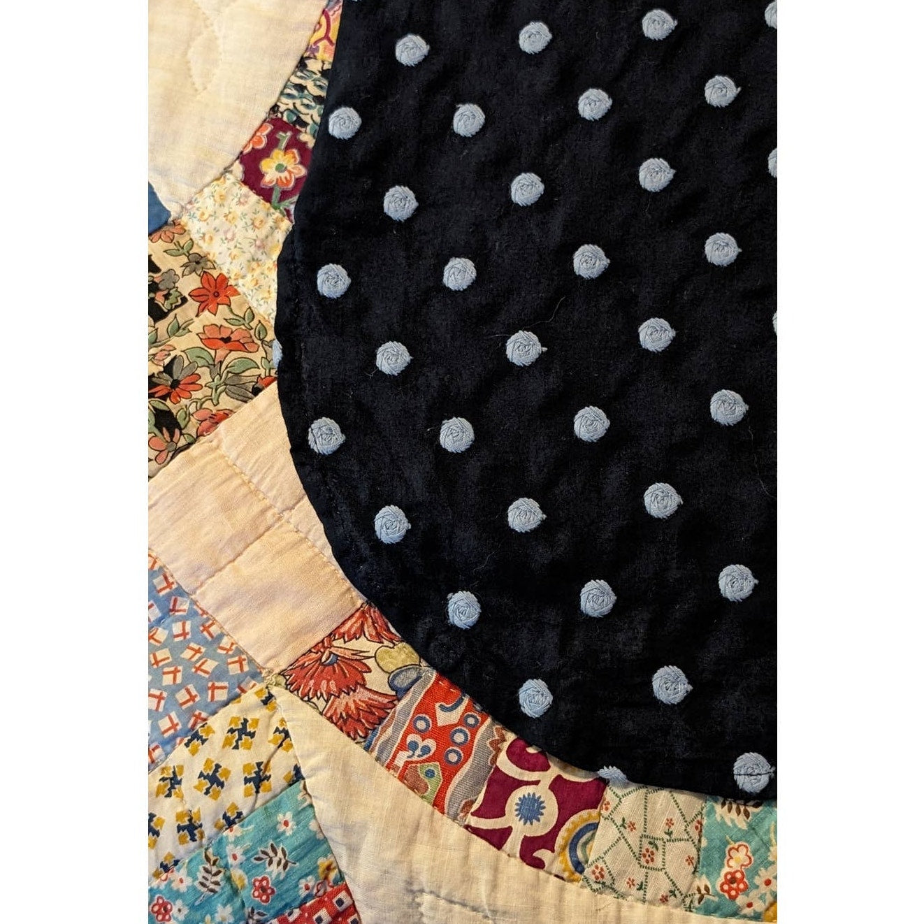 J Jill Navy Light Blue Embroidered Dot Oversized Button Up Blouse Womens Sz M