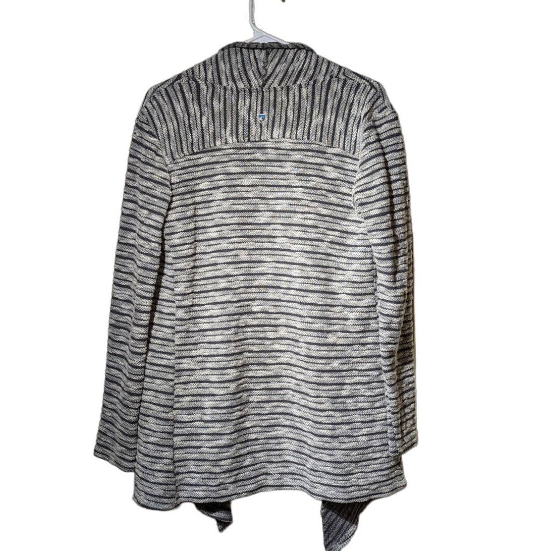 Kuhl Gray White Striped Open Shawl Wrap Cotton Blend Sweater Womens Sz XS
