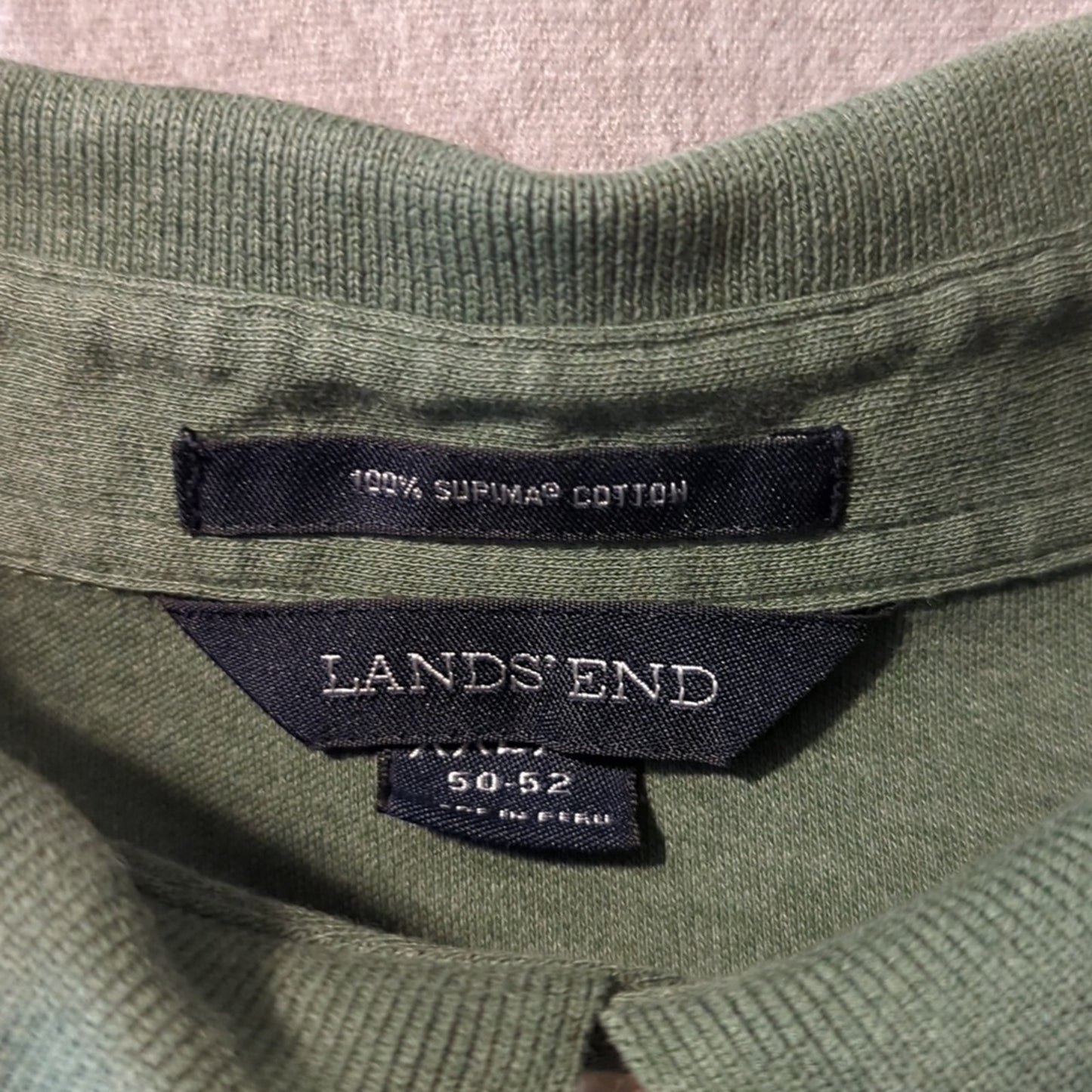 Lands' End Sage Green Long Sleeve 100% Supima Cotton Polo Shirt Mens Sz XXL