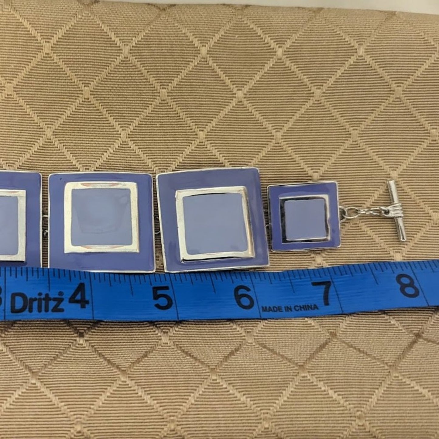Groovy Lavender Enamel Geometric Design Graduated Silver Tone Toggle Bracelet