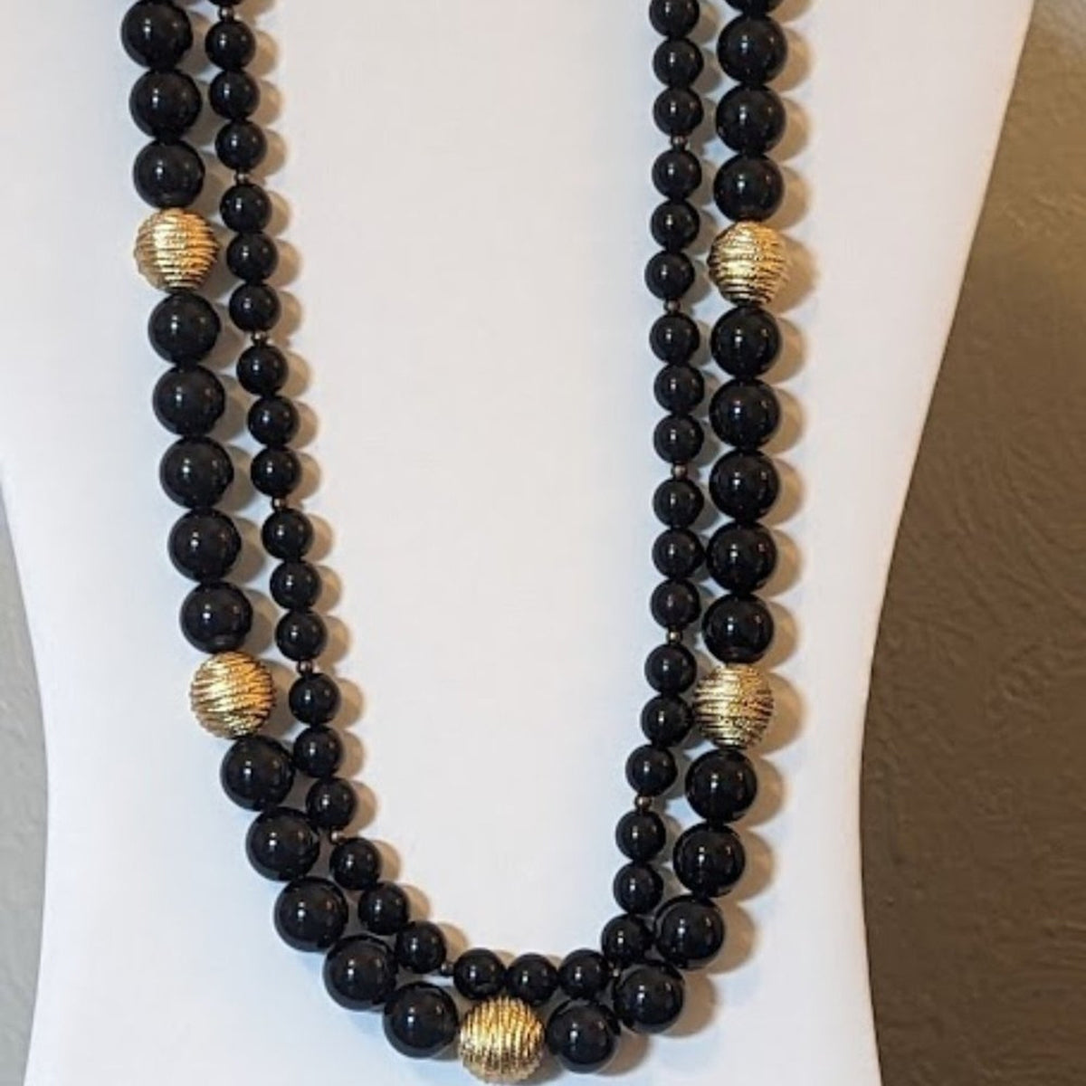 Lot of Two Vintage Black Acrylic Bead Necklaces