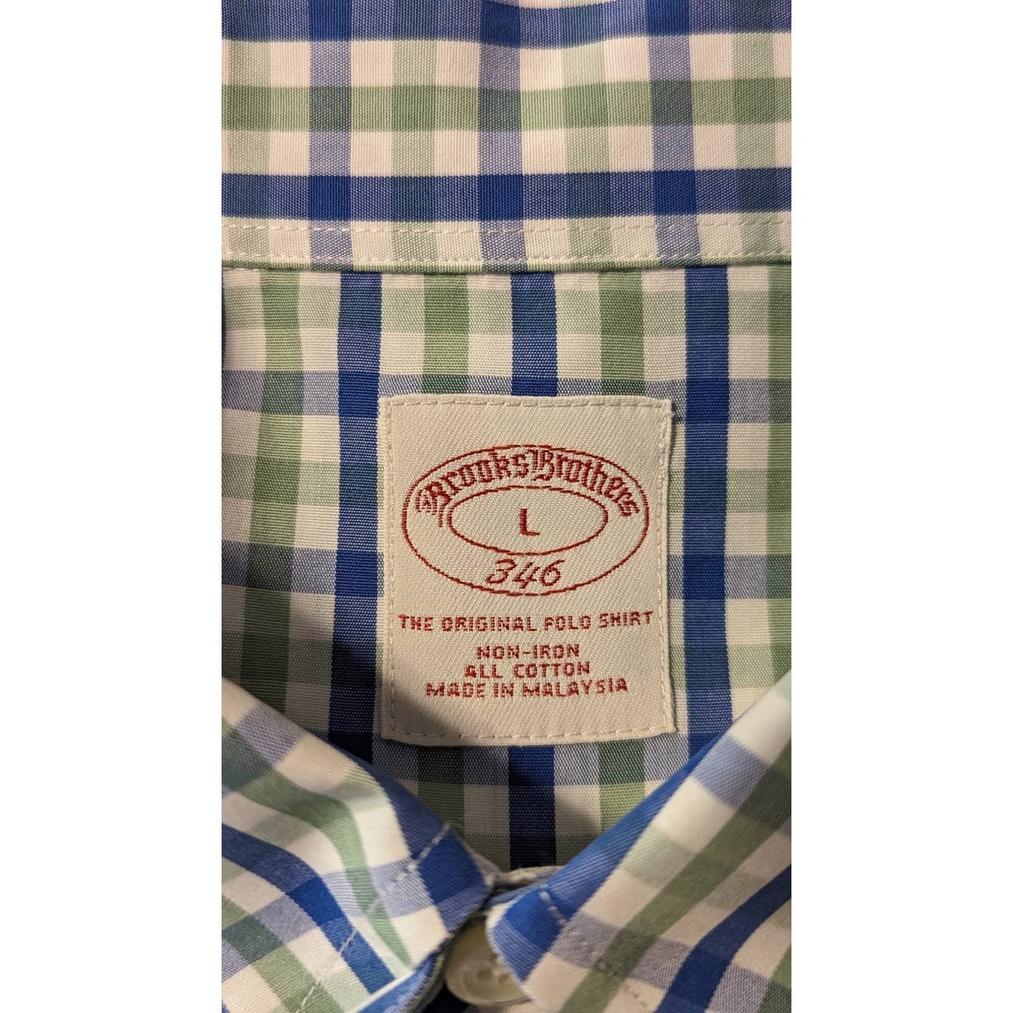 Brooks Brothers Men's Navy/Green Gingham Check Button Down Size L