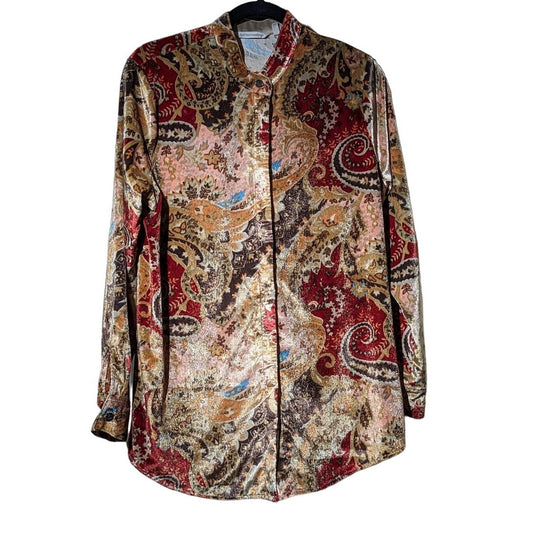 Soft Surroundings Montaigne Bronze Velvet Button Mandarin Collar Tunic Sz M