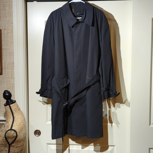 London Fog Black Belted Button Front Men's Size 42 Short Trench Coat NWT