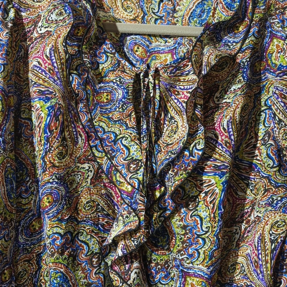 Inois Paisley Multi-color Ruffle Blouse Women's Size L