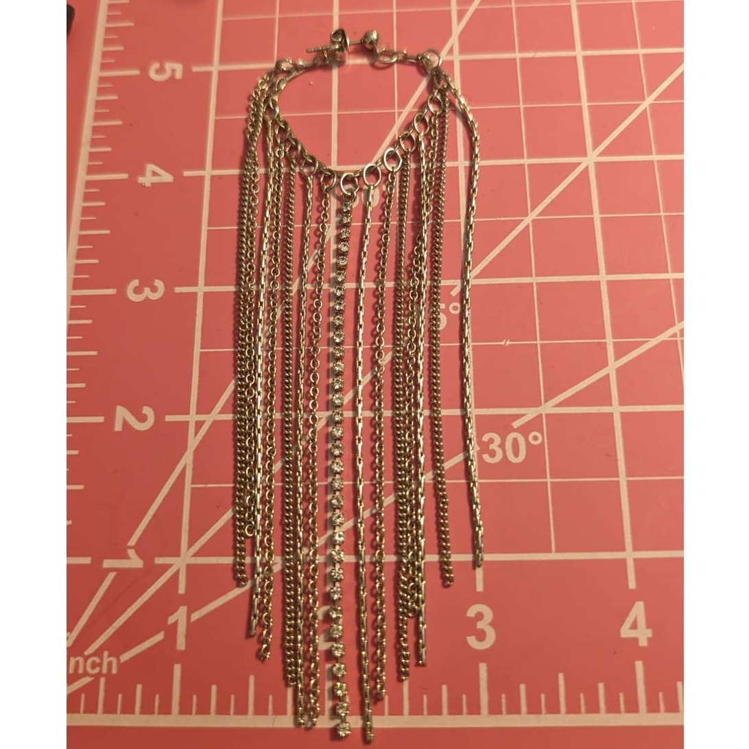 Silver Tone Long Strand Multi-Chain Post Earrings